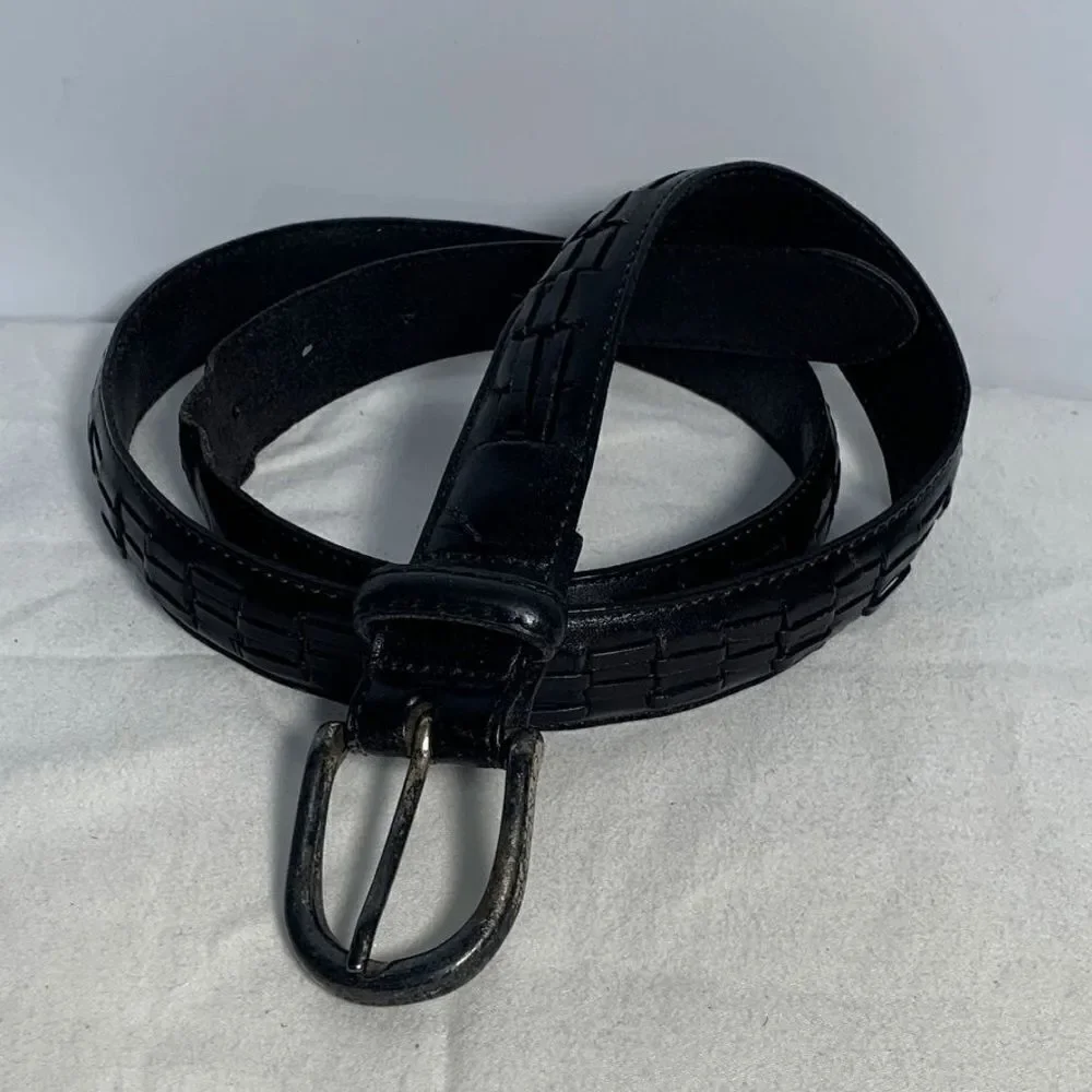 Black Silver Weave Argentine Leather Belt